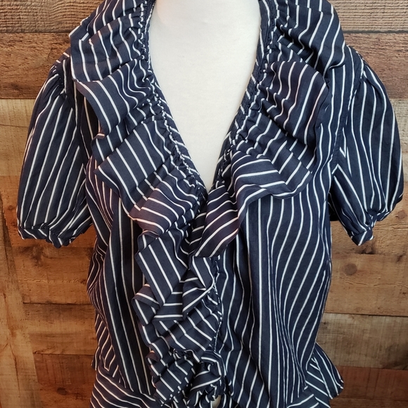 Ralph Lauren ruffled blue and white striped top - Picture 1 of 5